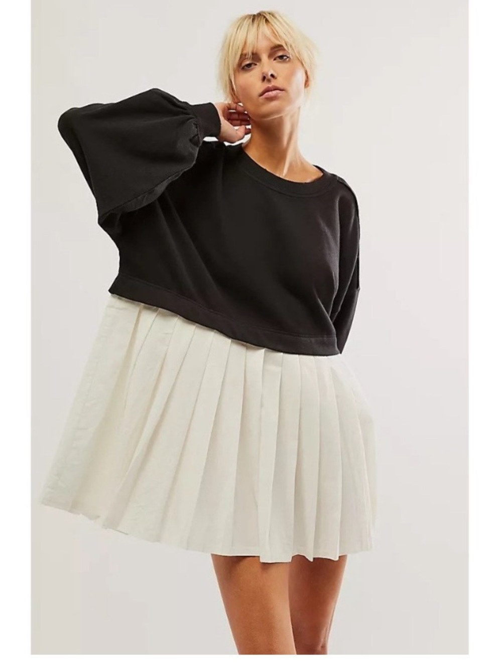 Free People mixed media sweatshirt Pleated Mini dress XS
